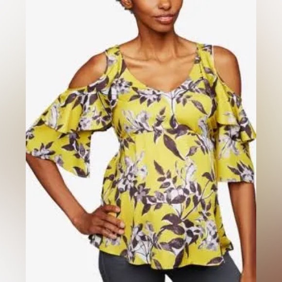 A Pea in the Pod Maternity Cold Shoulder Flare Sleeve Pullover Blouse Size Med - Picture 2 of 11